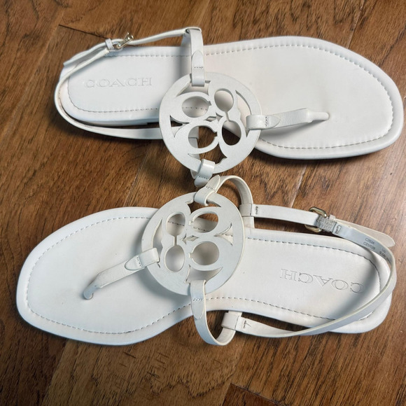 Coach Jaci Logo T-strap Flat Sandals Slingback Women's 9.5B White Leather C2924 - Picture 8 of 8